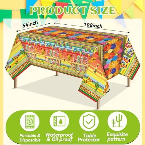3 Pcs Mexican Fiesta Tablecloths 54x108 Inch Tablecovers for Parties