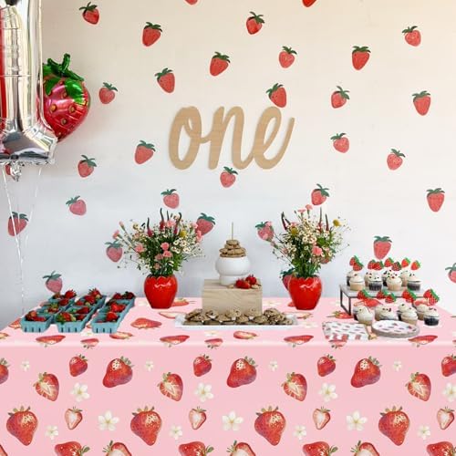 3 Pcs Strawberry Themed Disposable Tablecloth for Parties