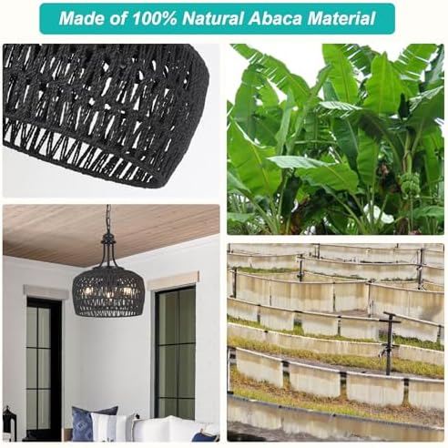 HMVPL Black Rattan Chandelier 3 Light Boho Style