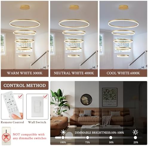 5-Rings Dimmable LED Chandelier with Remote Control