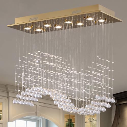 Siljoy 8 Light Wave Crystal Chandelier Modern Gold Flush Mount Ceiling Light