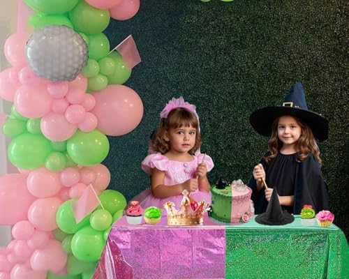 2Pcs Pink and Green Glitter Tablecloths 54x108 Inch for Witch Princess Party
