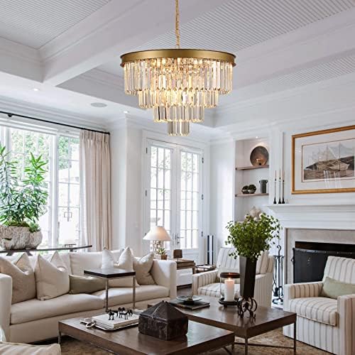 Modern Crystal Chandelier Gold 24 Inch Round Lighting Fixture