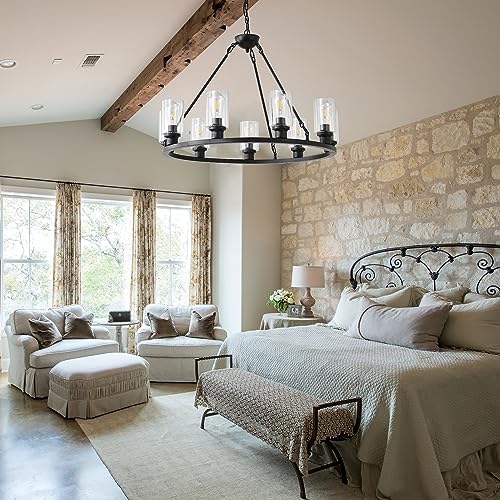 Black Wagon Wheel Chandelier 32 Inch 9 Light Modern Farmhouse Pendant Light