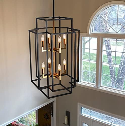 Aiwen 8 Light Farmhouse Lantern Chandelier with Black and Gold Finish