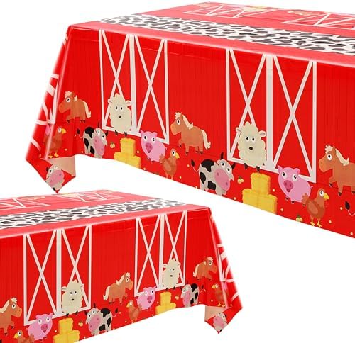GGDE Farm Animal Theme Table Cover Set 2 Pcs Red