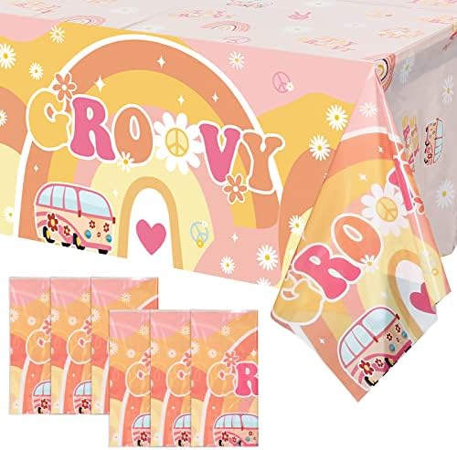 6 Pcs Groovy Retro Daisy Flower Tablecloths for Parties