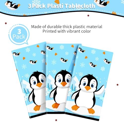 3 Pack Penguin Birthday Decorations Tablecloths for Kids Party