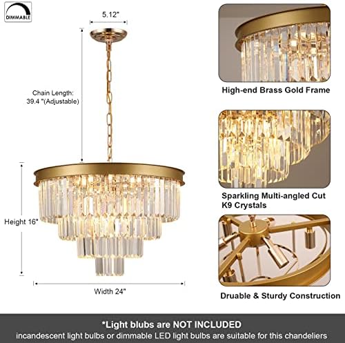 Modern Crystal Chandelier Gold 24 Inch Round Lighting Fixture