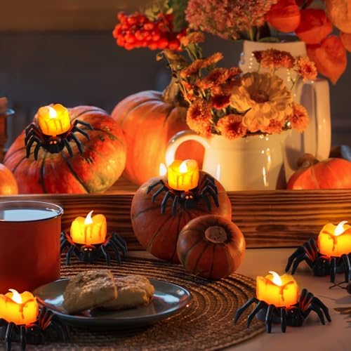 Halloween Spider Tea Lights - 12 Pack Flameless Candle Holders