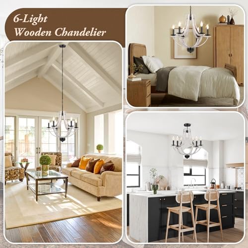6-Light Farmhouse Chandelier with Adjustable Height