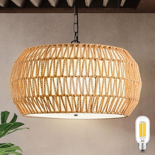Rattan Farmhouse 5-Light Chandelier for Dining Room