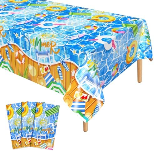 3 Piece Pool Party Plastic Tablecloths 54x108 Inch