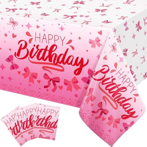 3pcs Pink Bow Tablecloths for Birthday Parties