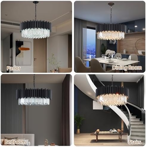 Black Crystal Chandelier with 5-Tier Design