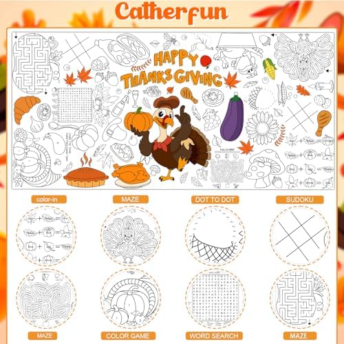 DIYASY Thanksgiving Coloring Tablecloth for Kids
