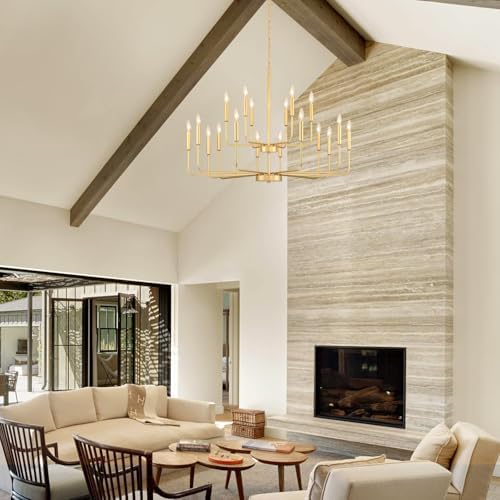 GIFARICH 18-Light 2-Tier Gold Chandeliers for Dining Room
