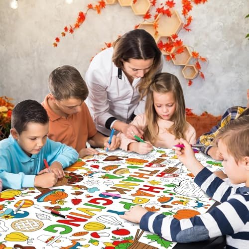 Thanksgiving Coloring Tablecloth for Kids 30x72 Inch