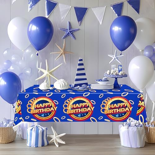 3 Pcs Blue Hedgehog Tablecloth Set - Waterproof Kids Party Decor