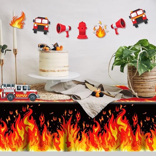 2-Pack Flame Tablecloths - 512x866 Fire-Themed Plastic Covers for Parties