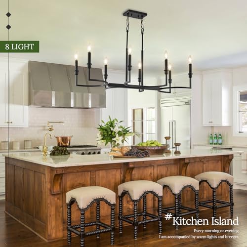 8-Light Black Rectangular Chandelier Dining Room Lighting