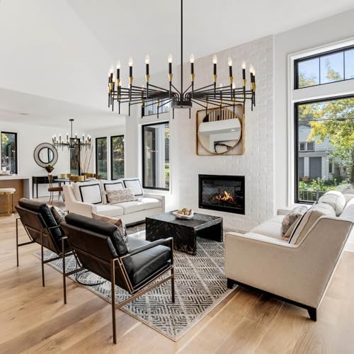 Modern Farmhouse Chandelier Gold Black 24 Light Industrial Pendant