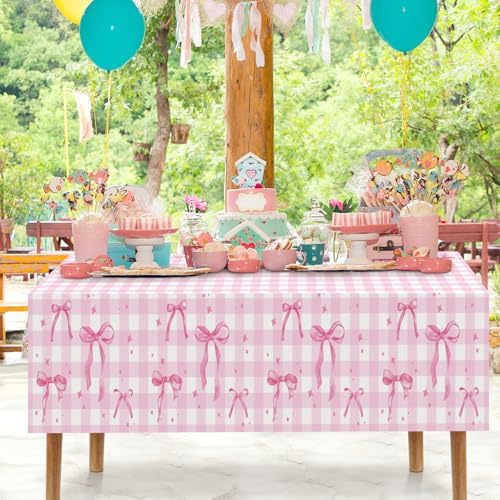 Oudain 8 Pcs Pink Bow Tablecloth Set