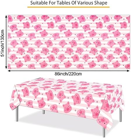 PHOGARY 3PCS Plastic Pink Pig Tablecloths 51x87