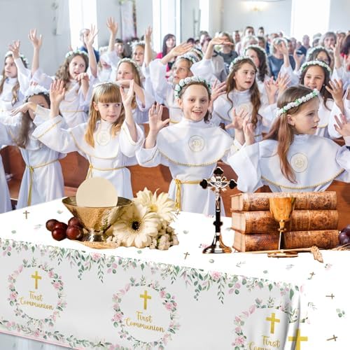 3pcs Pink First Communion Tablecloths for Girls