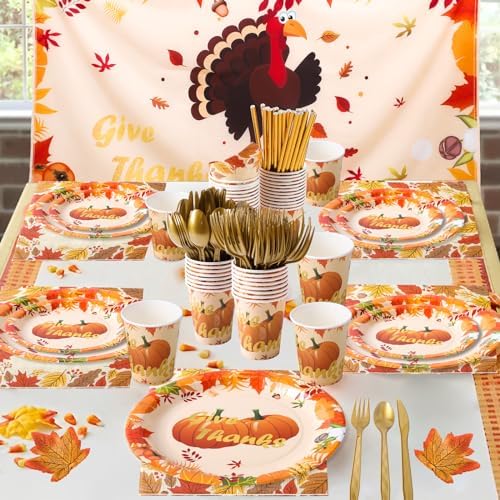 219PCS Thanksgiving Party Supplies Decorations Set for 24 Guests