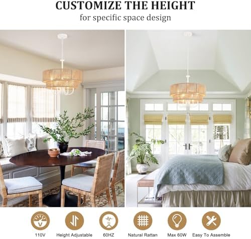 18 Inch Rattan Chandelier with Wicker Shade