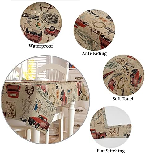 Square Tablecloth Waterproof Stainproof Farmhouse Red Truck Design