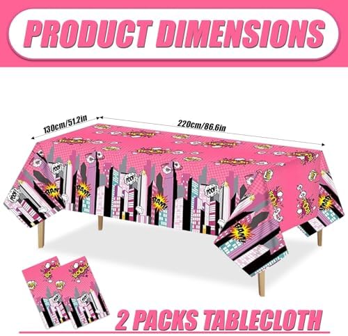 Superhero Plastic Tablecloth Pink 2 Pack