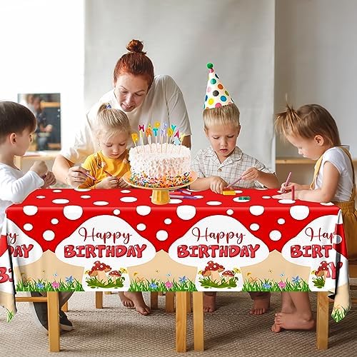 Mushroom Birthday Decorations - 3PCS Tablecloth for Parties
