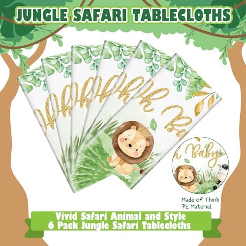 6 Pcs Safari Baby Shower Tablecloths Jungle Animals Decorations
