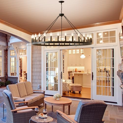 53 Inch 30 Light Farmhouse Wagon Wheel Chandelier
