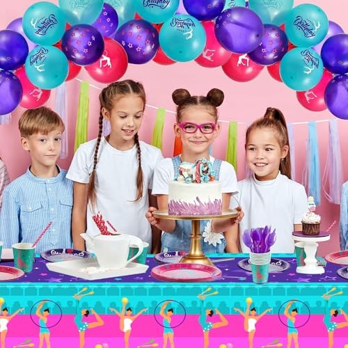 PHOGARY Gymnastics Party Tablecloth Set Purple 54x108 Inch
