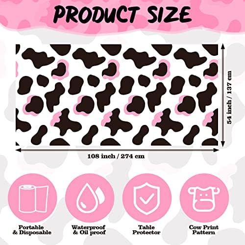 3 Pcs Pink Cowgirl Farm Animal Print Tablecloth for Kids Birthday Party