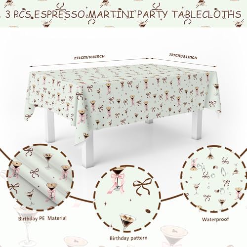 3 Pcs Espresso Martini Themed Disposable Tablecloths
