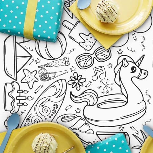 Summer Happy Birthday Coloring Tablecloth for Kids