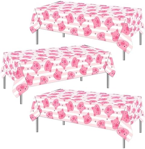 PHOGARY 3PCS Plastic Pink Pig Tablecloths 51x87