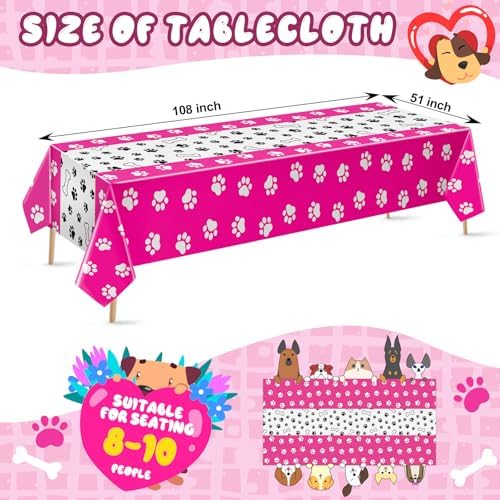 Newwiee 3 Pcs Dog Paw Print Tablecloth for Pet Parties