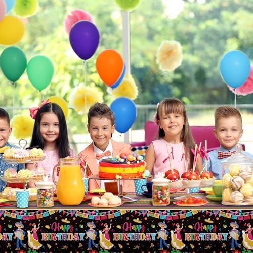 WovWeave 3 Pcs Mexican Fiesta Tablecloths Happy Birthday Decor
