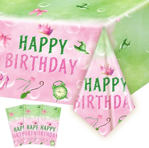 3pcs Pink and Green Bow Tablecloth Set for Parties and Events