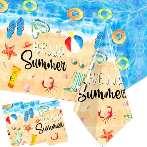 GREHUMOR 3pcs Hawaiian Summer Tablecloths for Beach Parties