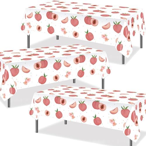 PHOGARY 3 Piece Peach Tablecloth Set for Birthday and Picnic Parties