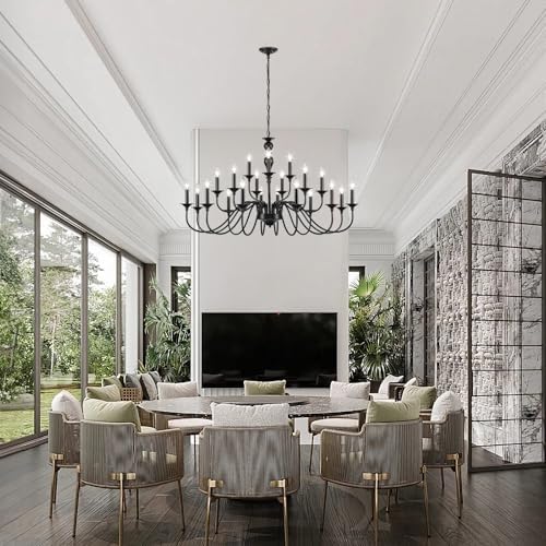 Black 21 Light Farmhouse Chandelier for Dining Room