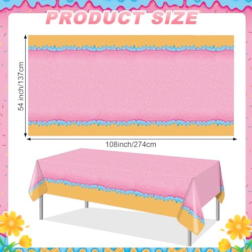 PHOGARY Ice Cream Tablecloth with Birthday Banner