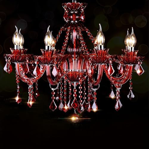 Red 8 Light K9 Crystal Chandelier E12 Base