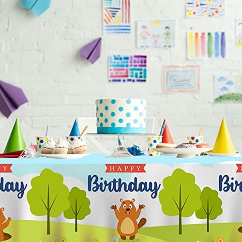 Happy Groundhog Day Tablecloth with Cute Animal Decorations
